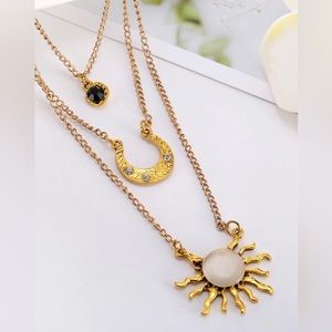 Triple Layered Charms- Cat’s Eye Turkizite Sunrays Horseshoe Onyx Luck Necklaces